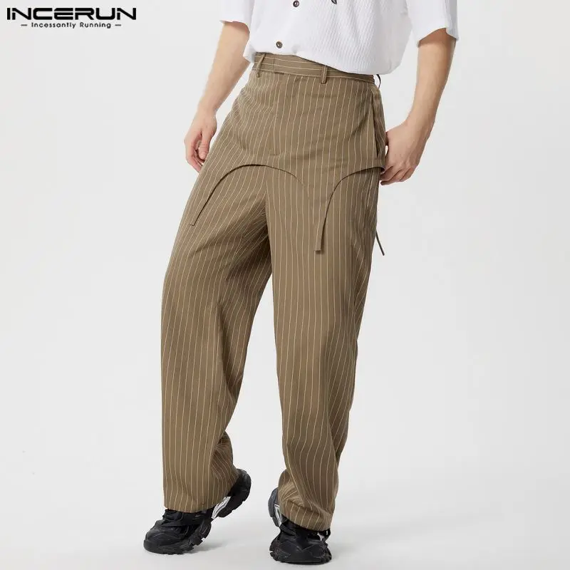 Incerun 2024 koreanischen Stil Hosen Herrenmode gefälschte zweiteilige gestreifte gerade Bein Hose lässig Streetwear männliche Pantalons S-5XL