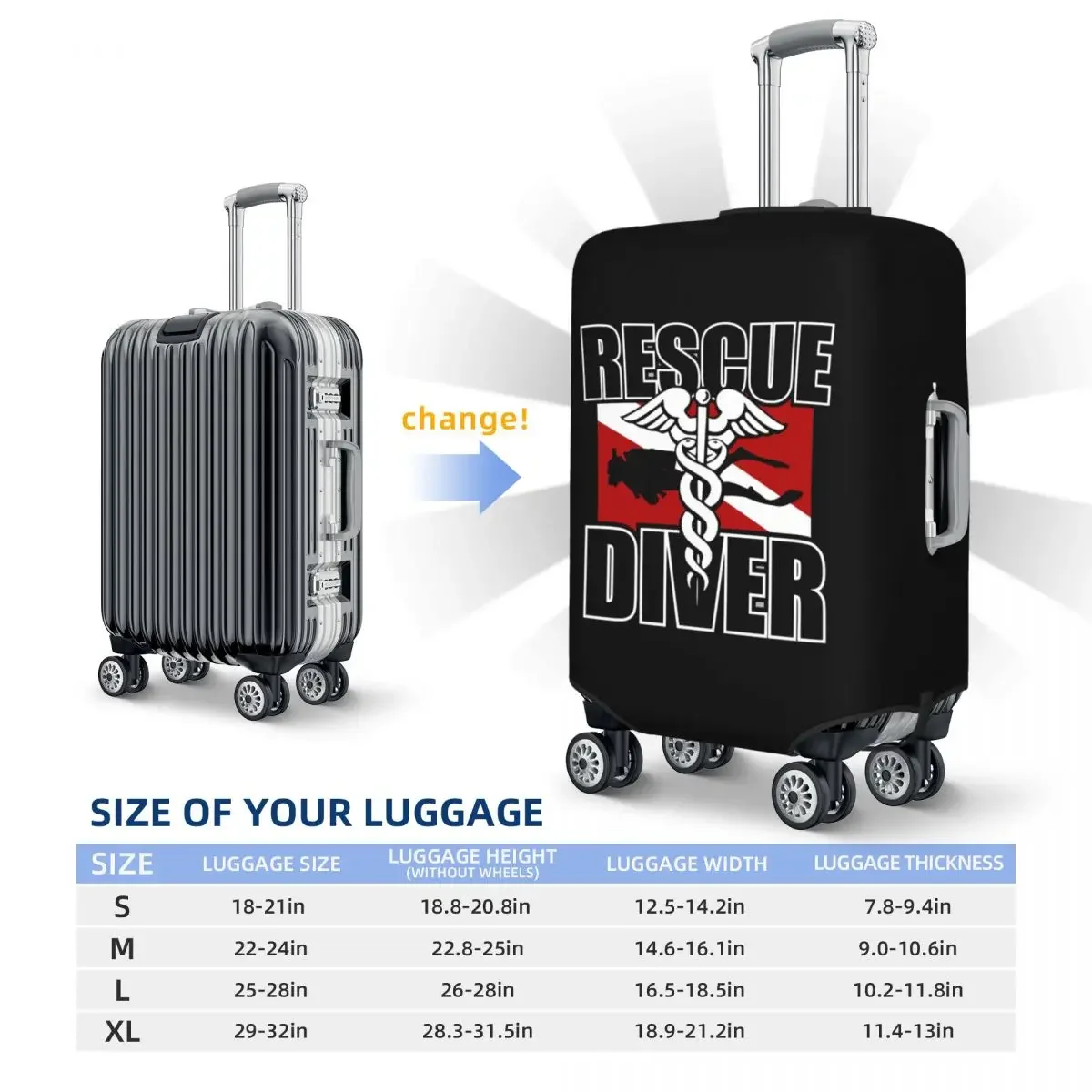 Custom Rescue Diver Travel Luggage Cover Dust Proof Scuba Diving Suitcase Cover Protector Fit 18-32 Inch