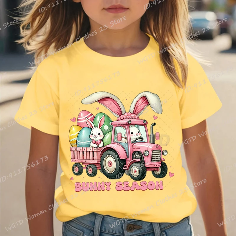 Cute Easter Day Truck Bunny Season Graphic T-Shirt Short Sleeve Tees Summer Fashion Casual Tee Shirt Personalized Loose T-shirts