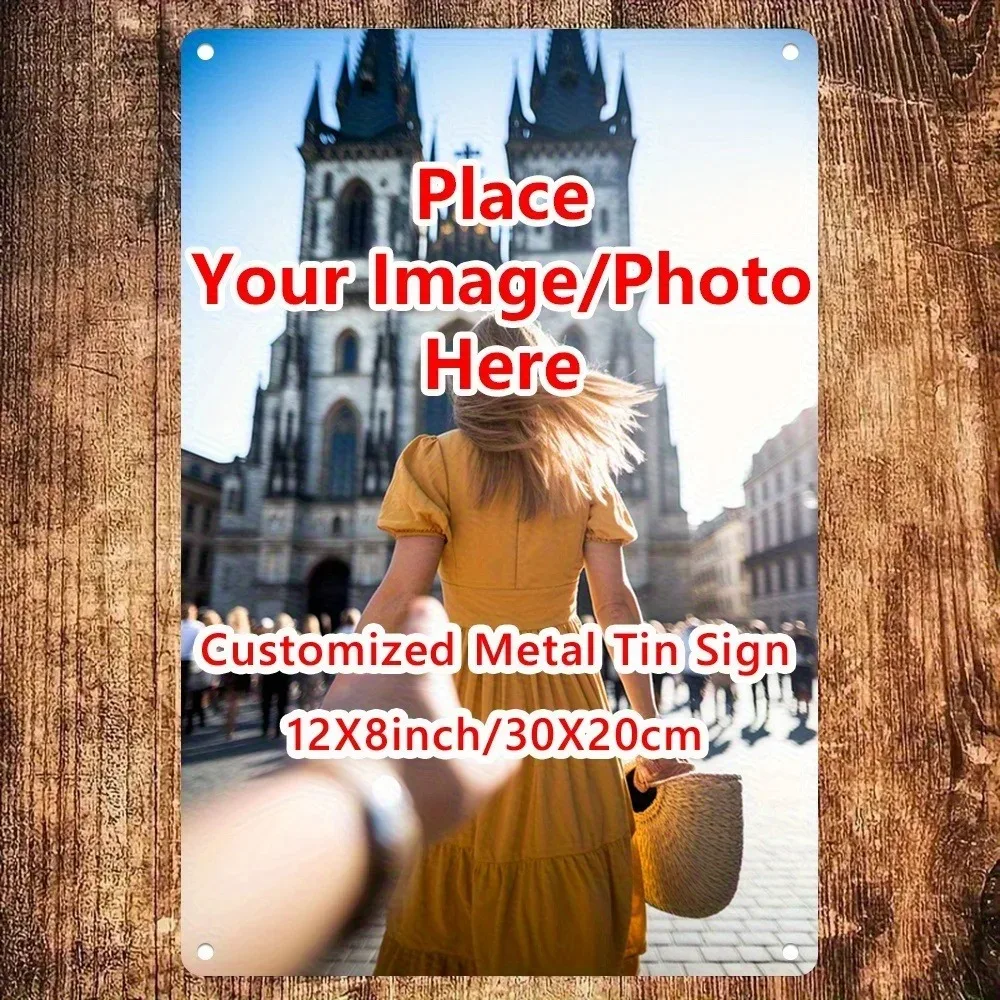 CIFbuy 2D Flat Custom Tin Metal Sign, Couple Pet Family Wall Plaque Pre‑Drilled 8x12In Home Decor