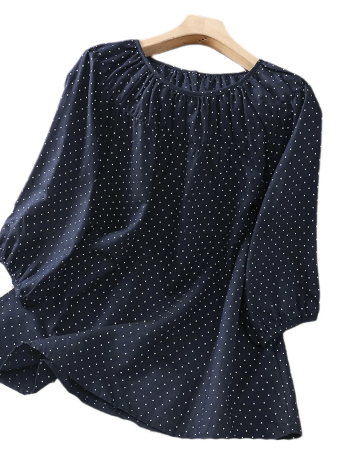 Retro cotone lino a pois irt donna estate Sli sciolto rotondo Ne Five Sve cotone lino T irt Top