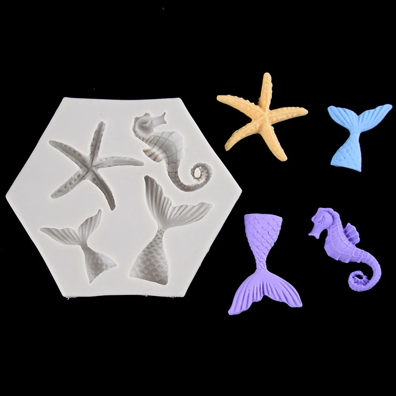 Seahorse Starfish Silicone Mold for Marine Theme Party Cake Decor Mermaid Tail Silicone Mold Candy Cookies Handmade Baking Tool