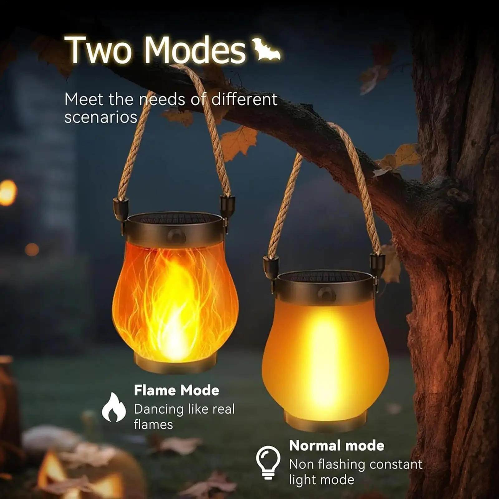 USB Rechargeable Camping Light Solar Flame Lights Waterproof Hanging Lantern Outdoor Lights for Garden Patio Camping Decor