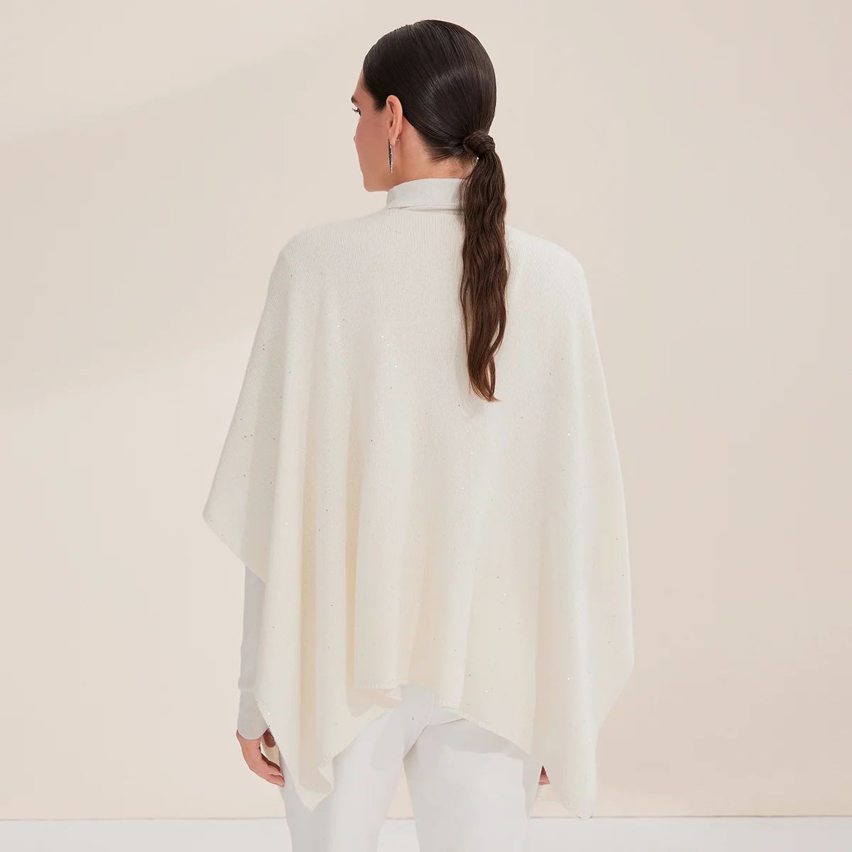 BD3521284 Cashmere Shawl 100% Knitted with Sparkle Detail Open Front Poncho Style Women's Fashion Accessory