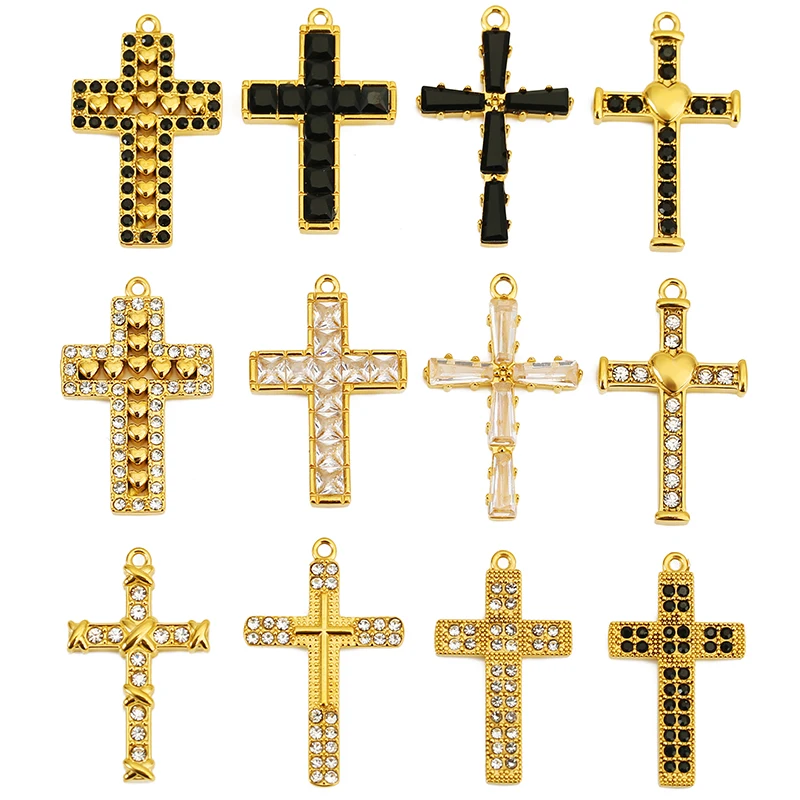 

2pcs Stainless Steel Cross Pendant Rhinestone Fashion DIY Necklace Bracelet Earrings Accessories Jewelry Production Wholesale