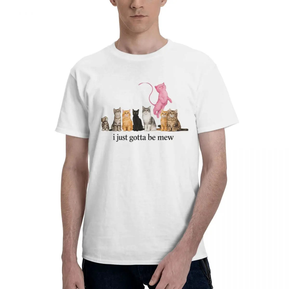 I Just Gotta Be Mew Funny Pink Cat Quote Vintage T Shirts Graphic Y2K Summer Customized Mens Women T Shirts Clothes