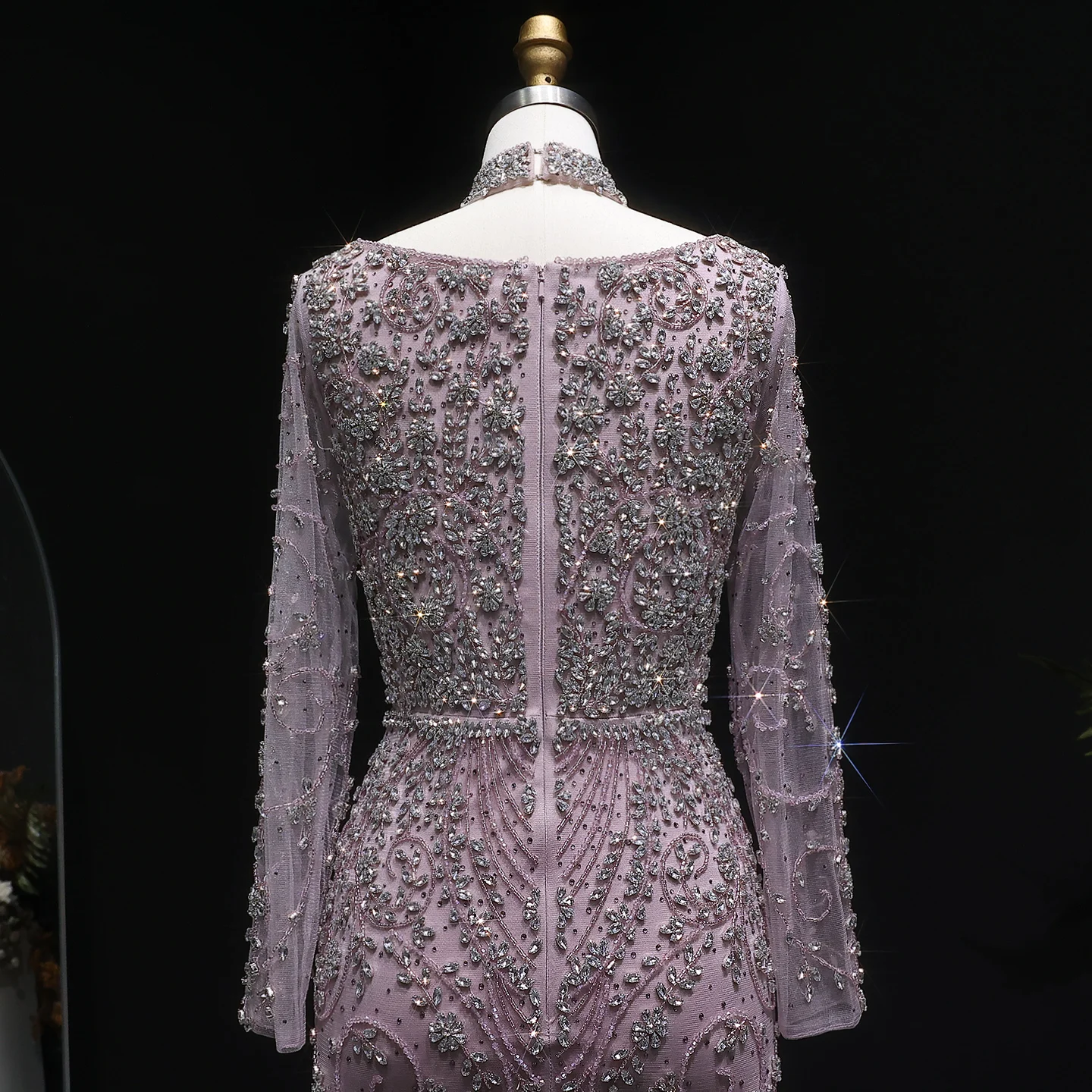 Sharon Said Luxuriöses Arabisches Dubai Rosa Meerjungfrauenkleid mit Langen Ärmeln, Perlenbesetztes Formelles Abendkleid für Hochzeit, Party, Ball, SS181 Maßanfertigung – Detail 12