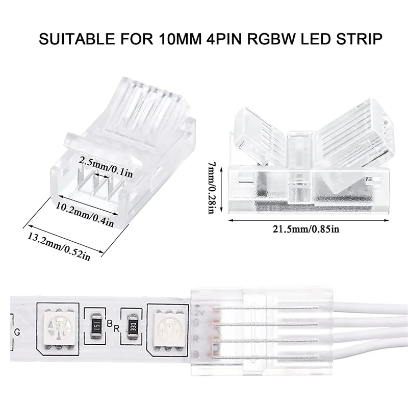 【Must-Haves】RGB Extension Cable Wire Cord 10 Mm LED Light Strip Connectors White For LED RGB Strip Light