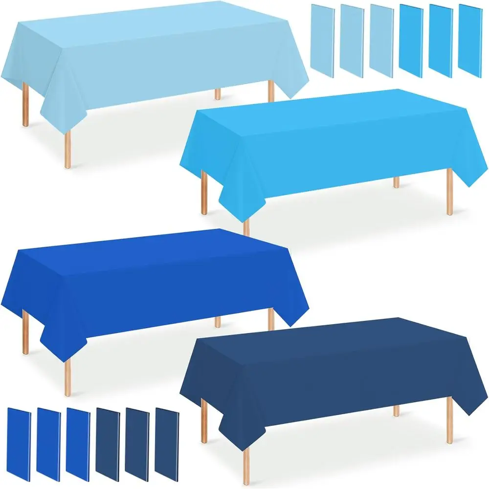

Ombre Blue Plastic Tablecloth Set, 12-Pack for Rectangle Tables, 54x108 Inches, Ideal for Baby Showers, Birthdays, Weddings, and