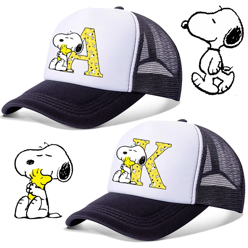 Snoopys หมวกเบสบอลสำหรับพ่อแม่และเด็กหมวกกันแดดสีดำสำหรับเด็กชายเด็กหญิงหมวกกันแดดปรับได้ลายการ์ตูนสุนัขเด็กกีฬากลางแจ้งหมวกมีปีกของขวัญ