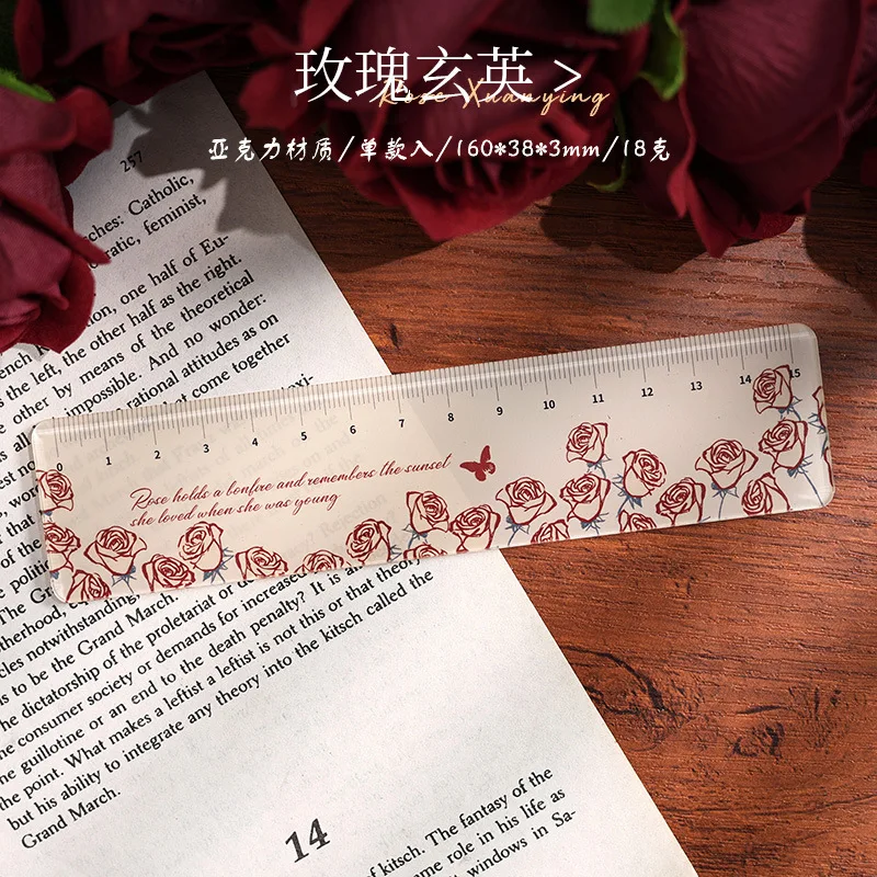 Rose Acrylic Ruler Pupils Ruler 15cm Scale Drawing School Supplies Aesthetic Stationery School Useful Beautiful Measuring Ruler