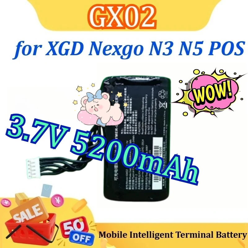 

for XGD Nexgo N3 N5 POS New Li-Ion GX02 Mobile Intelligent Terminal Battery 3.7V 5200mAh