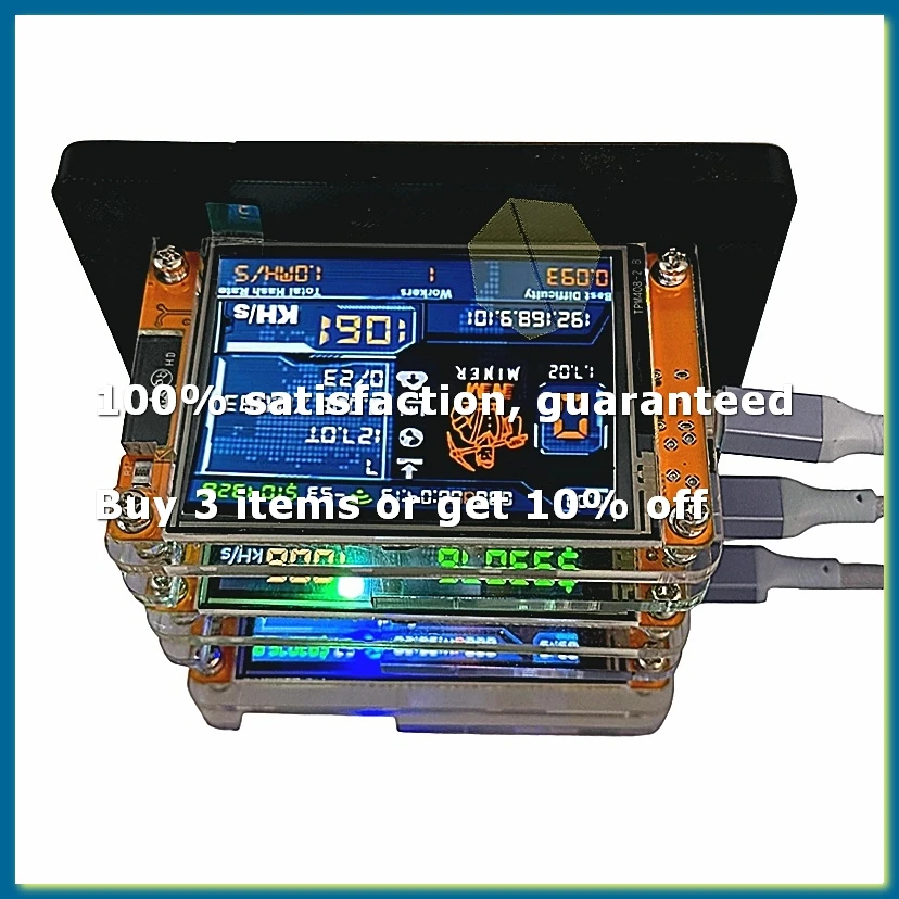 3X 1060KH/S +3 Slots Stand Upgraded Harshrate 2.8 Inch Smart Display Bitcoin Crypto Solo Miner for Home