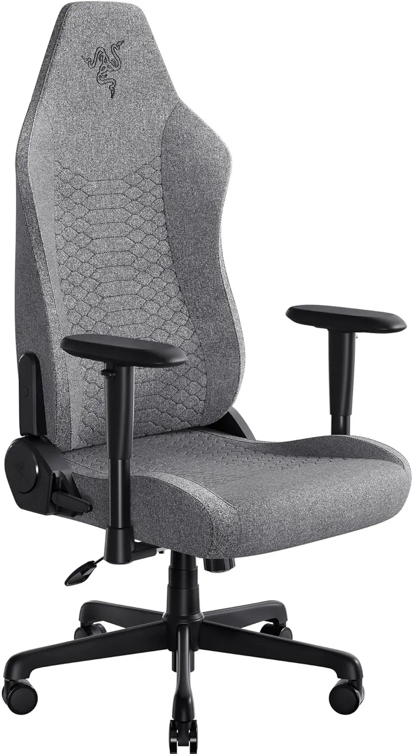 Ergonomic Gaming Chair with Built-in Lumbar Support, Adjustable Recline, and Plush Fabric - Light Gray