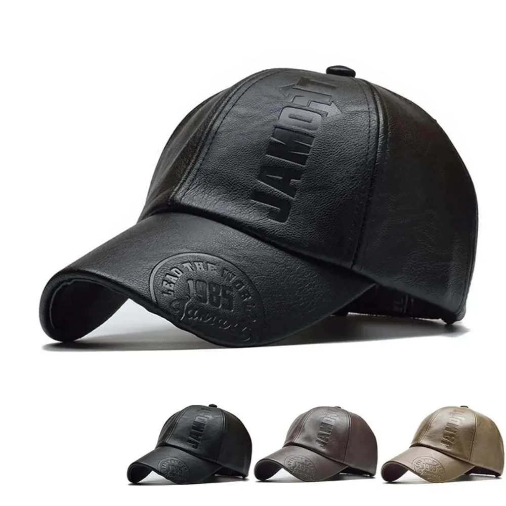 Letter Printing Leather Baseball Caps Fashion Hip Hop Outdoor Sports Thermal Hats Autumn Winter Plush Warm Caps Men Women