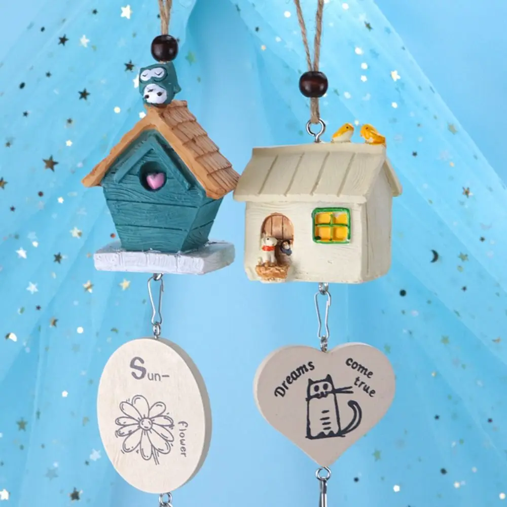 New Resin Cartoon Wind Chime Cute Bird House Craft Hanging Bell Pendant Gift Home Decoration Japanese Resin Wind Chimes Room