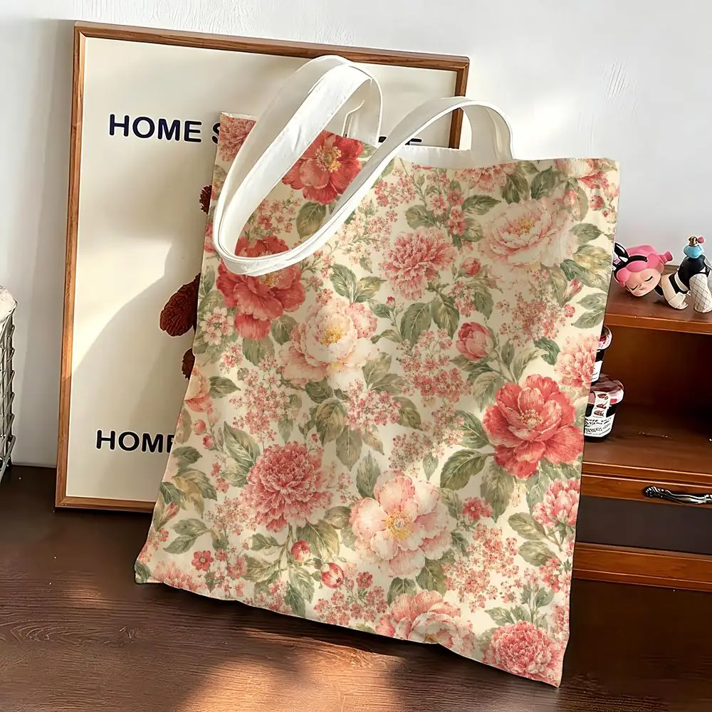 Muted Vintage Floral Storage Bags Canvas bags are suitable for going to class, shopping, gifts, and commuting