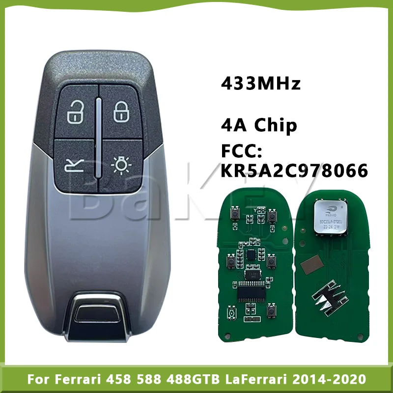 

FCC: KR5A2C 978066 CN 094005 Послепродажный чип 4А, дистанционный ключ для Ferrari Key Shell 458 588 488GTB La Ferrari 2014-2020, 433 МГц