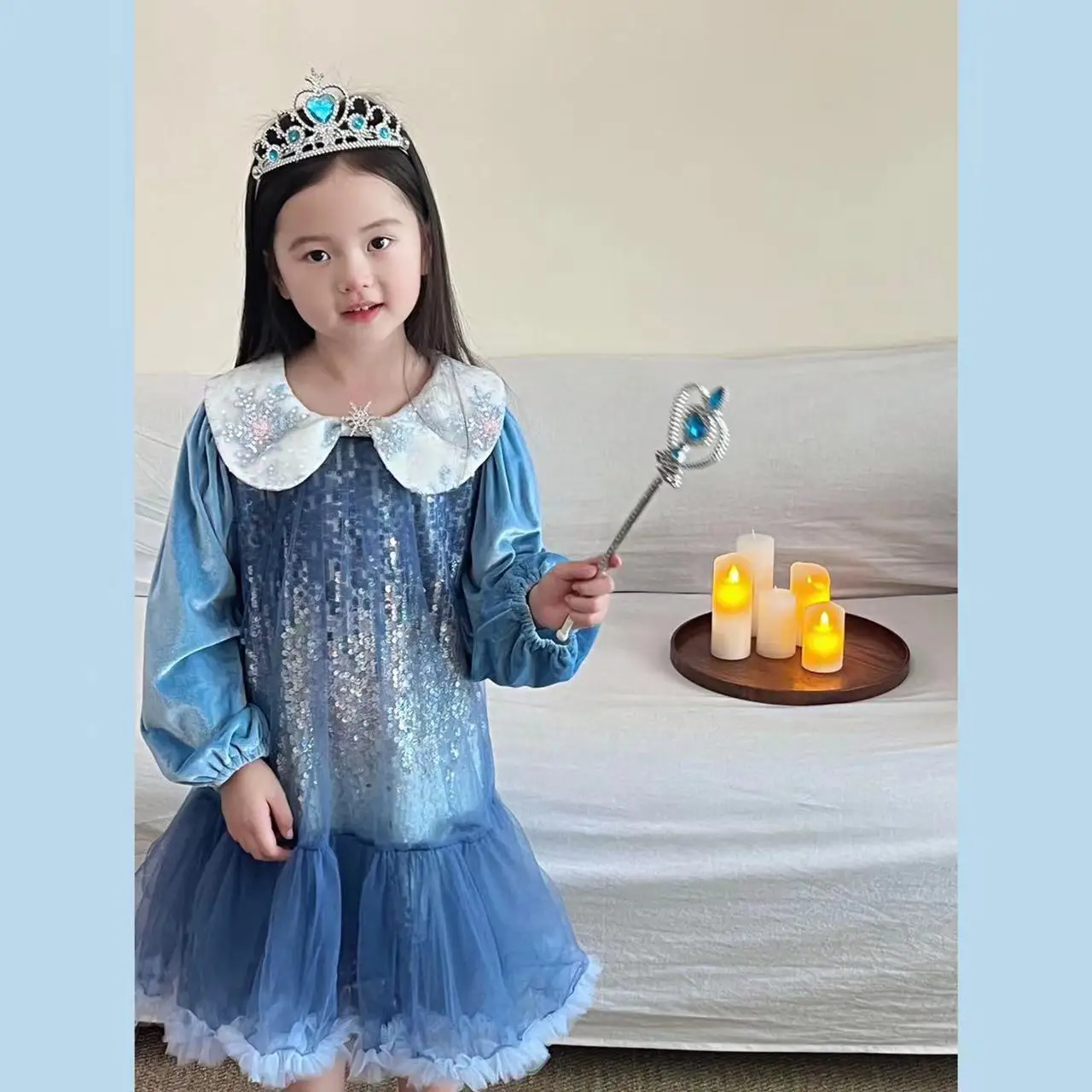 Princess Dress 2024 Autumn New Girls Dress Heavy Industry Sequin Princess Dress Glittering Romantic Princess