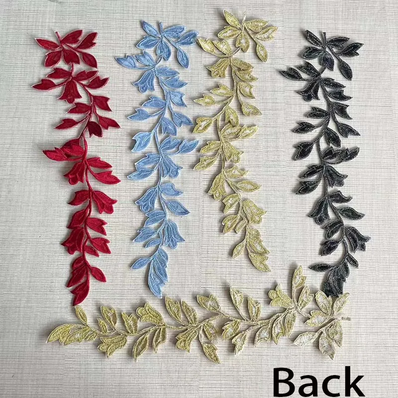 24*6.5CM/1PCS Gold Leaves Applique Iron On Patches,Leaf Vine Fusible Embroidered Patch Thermal Stickers For Clothing,Dresses