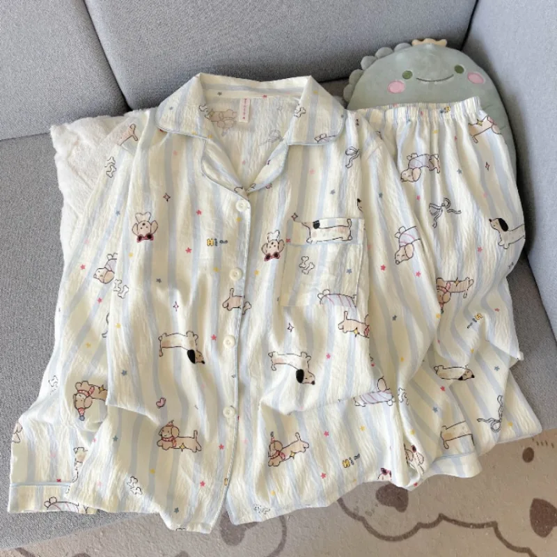 Stickerei Hund Vintage Plaid 2-stück Anzug Pyjama Femme Koreanischen Stil Casual Weiche Mode frauen Pyjamas Herbst Neue Nachtwäsche – Detail 10
