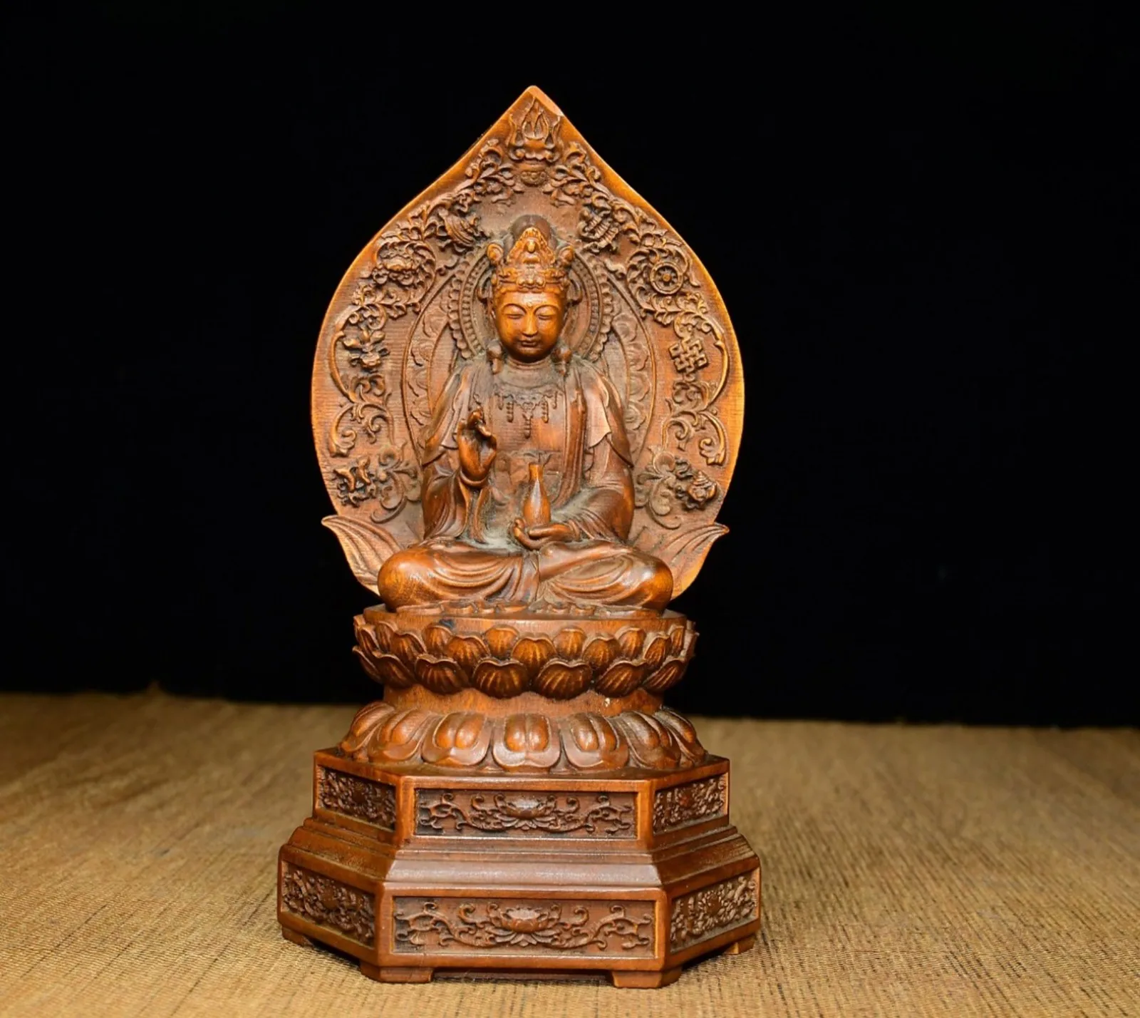 Statue de Guanyin en bois vintage, sculpture bouddhiste chinoise, compassionnelle