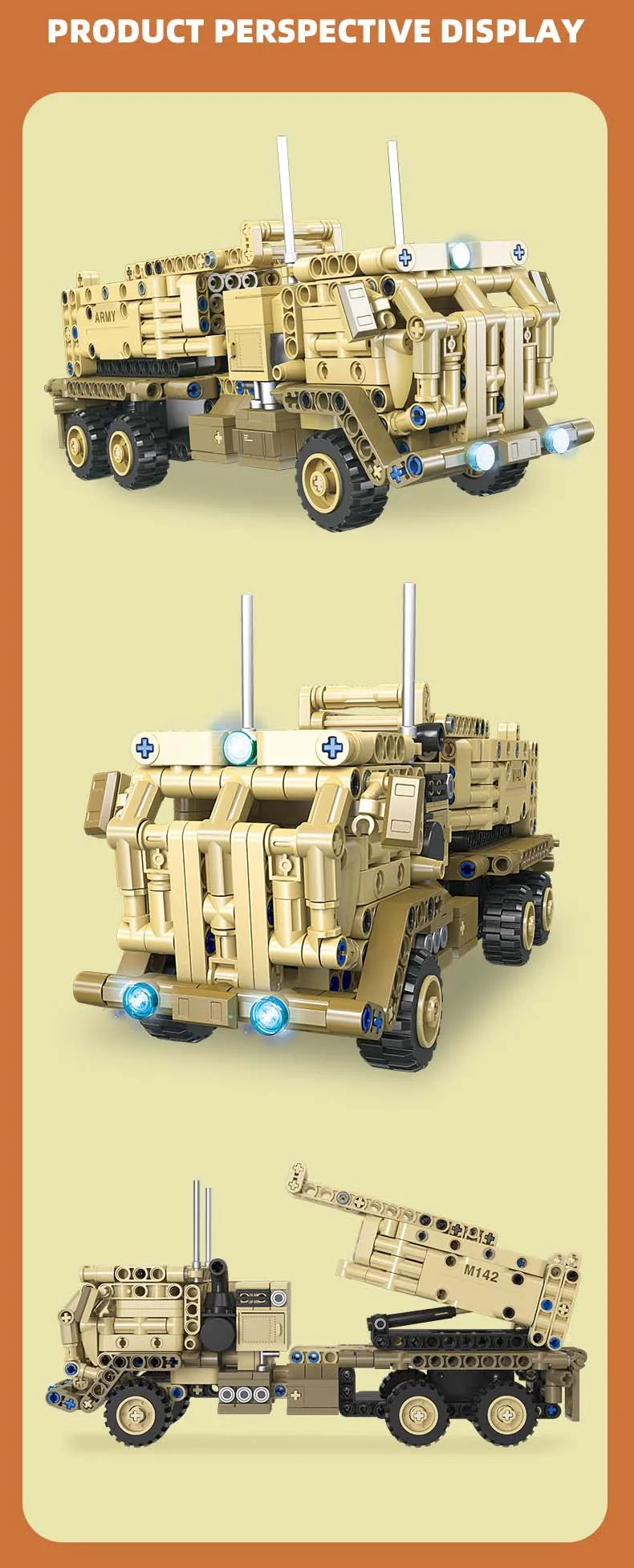 Amerikanische moderne Militär-HIMARS-Bausteine, M142 Hochmobile Artillerie-Raketenwagen-Set, Armee-Fahrzeug-Spielzeug als Geschenk – Detail 7