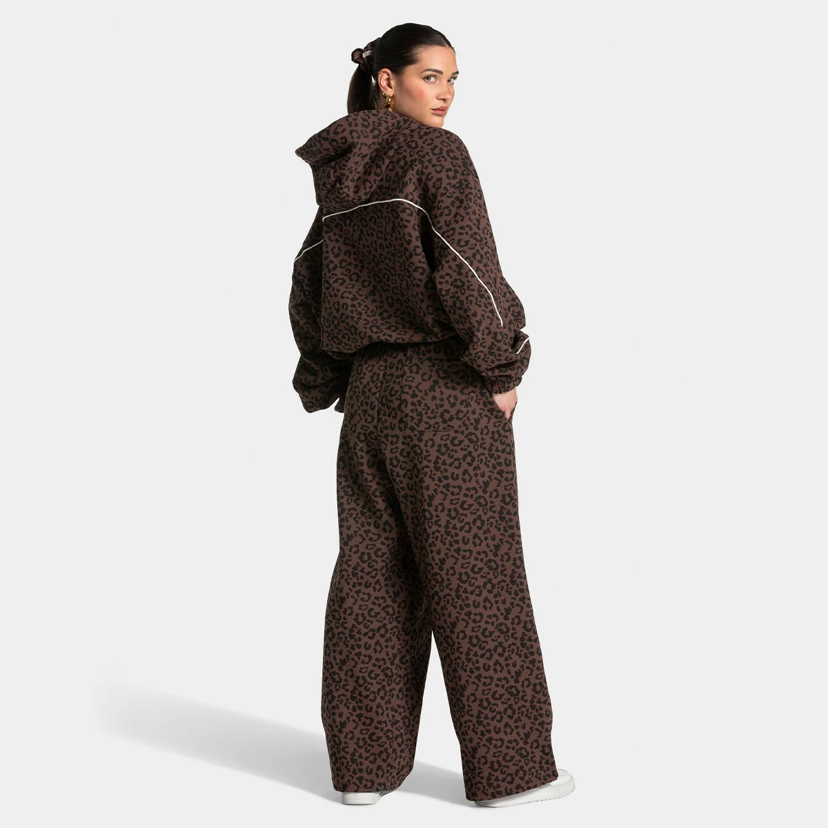 

Women's Leopard Print Yoga Set Hooded Loose Fit Gym Running Training Casual Sportswear