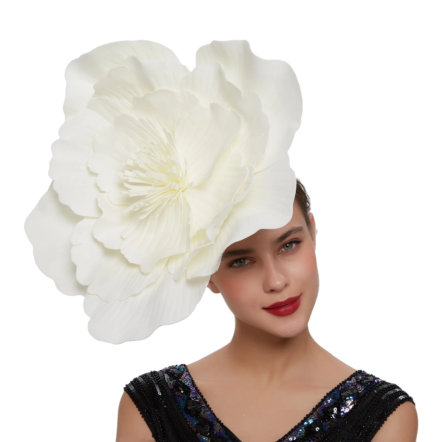Frauen große Blume Haarband Schleife Fascinator Hut Kopfschmuck Braut Make-up Abschlussball Fotoshooting Fotografie Haarschmuck – Detail 5