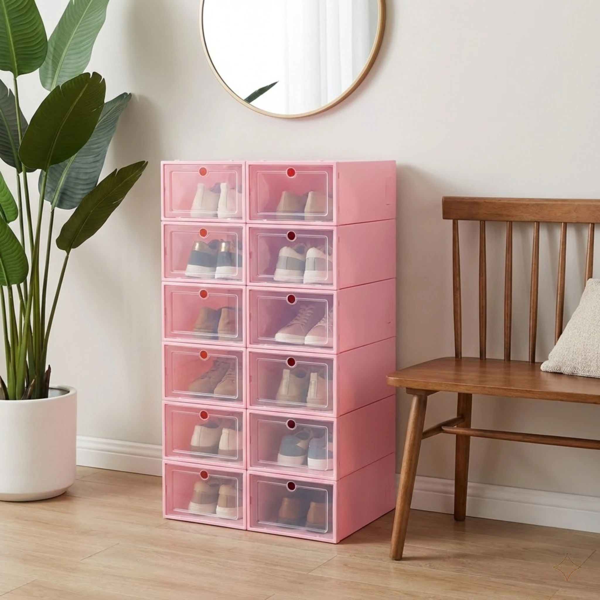 

24-Pack Pink Shoe Boxes for Closet Organization Foldable & Stackable Storage with Clear Flip Door