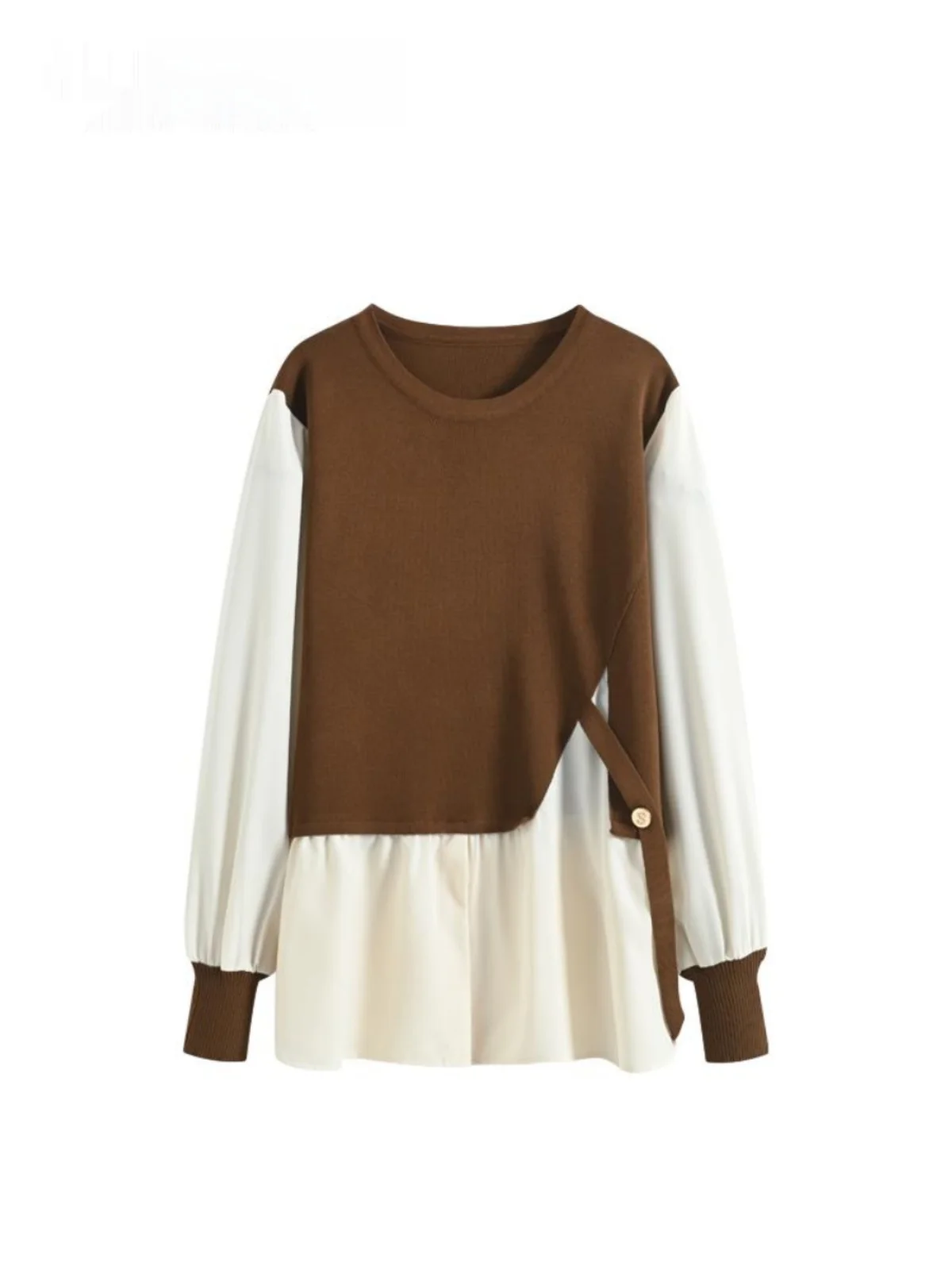 

plus Size Long Sve T-irt Women Casual Design Sense Top Fat Sister Thin Young Leisure Design Cara CLUB Big Size Fake Two-...