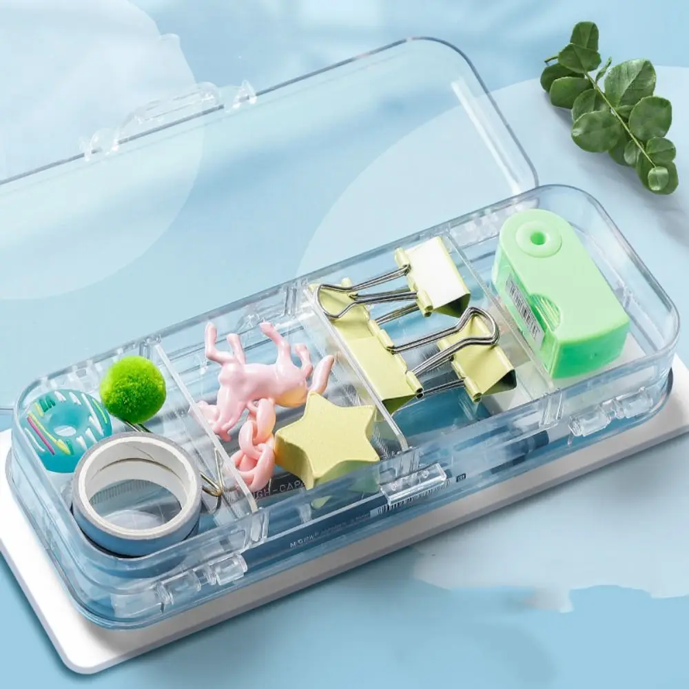 Large Capacity Transparent Pencil Case Space-Saving Plastic Stationery Storage Box Double Open Stackable Sketch Pen Bag