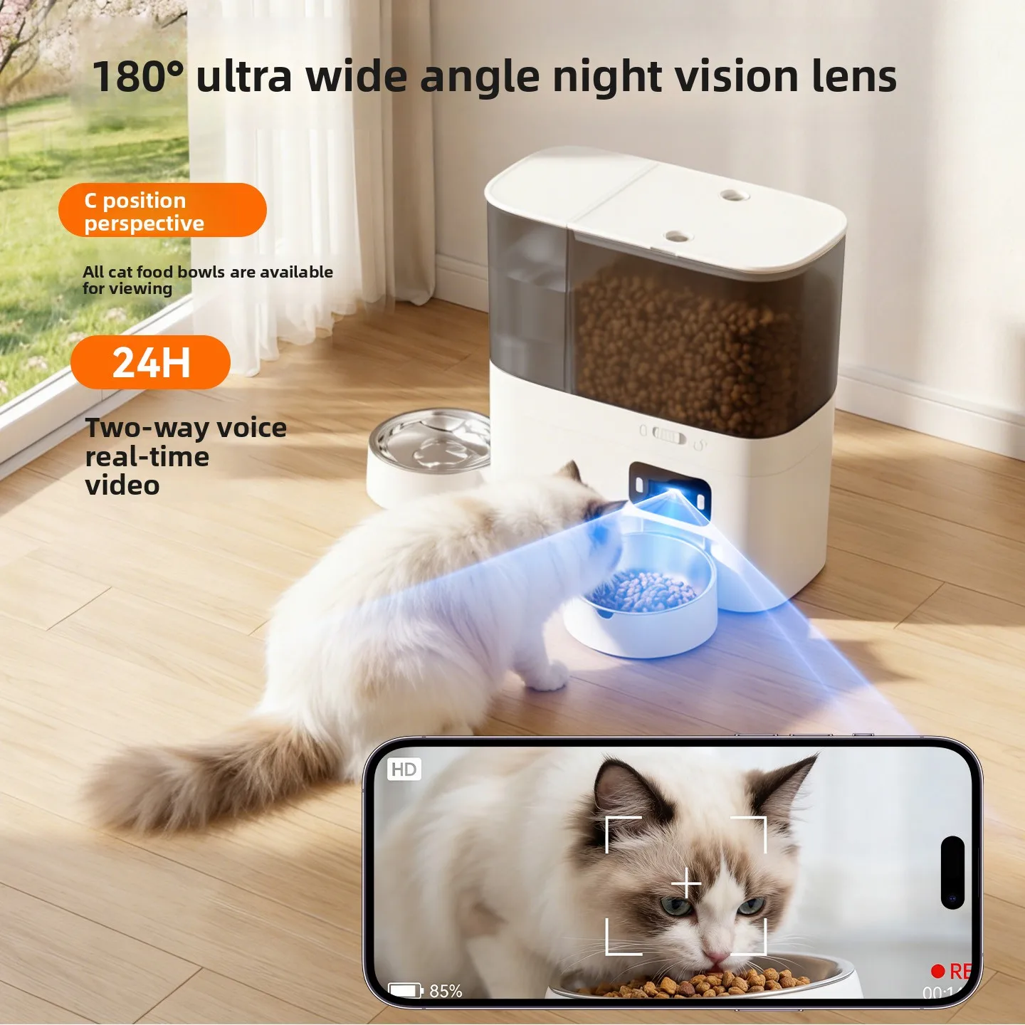 2 In 1 Smart Pet Feeder Water Fountain with HD Camera WiFi APP Remote Video Feeding Automatic Food Water Dispenser for Cat Dog