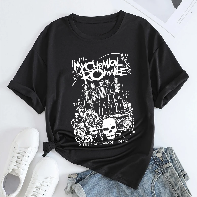 MY CHEMICAL ROMANCE Top Women Y2K Clothes Graphic Oversized Short -sleeved T Shirt Tops 100% Cotton Tee Korean Reviews A Lot