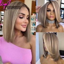 Highlight Ash Blonde Short Bob Wig Pre Cut Human Hair Transparent Grey Blonde Colored 13X4 Lace Front Pixie Cut Wigs Preplucked