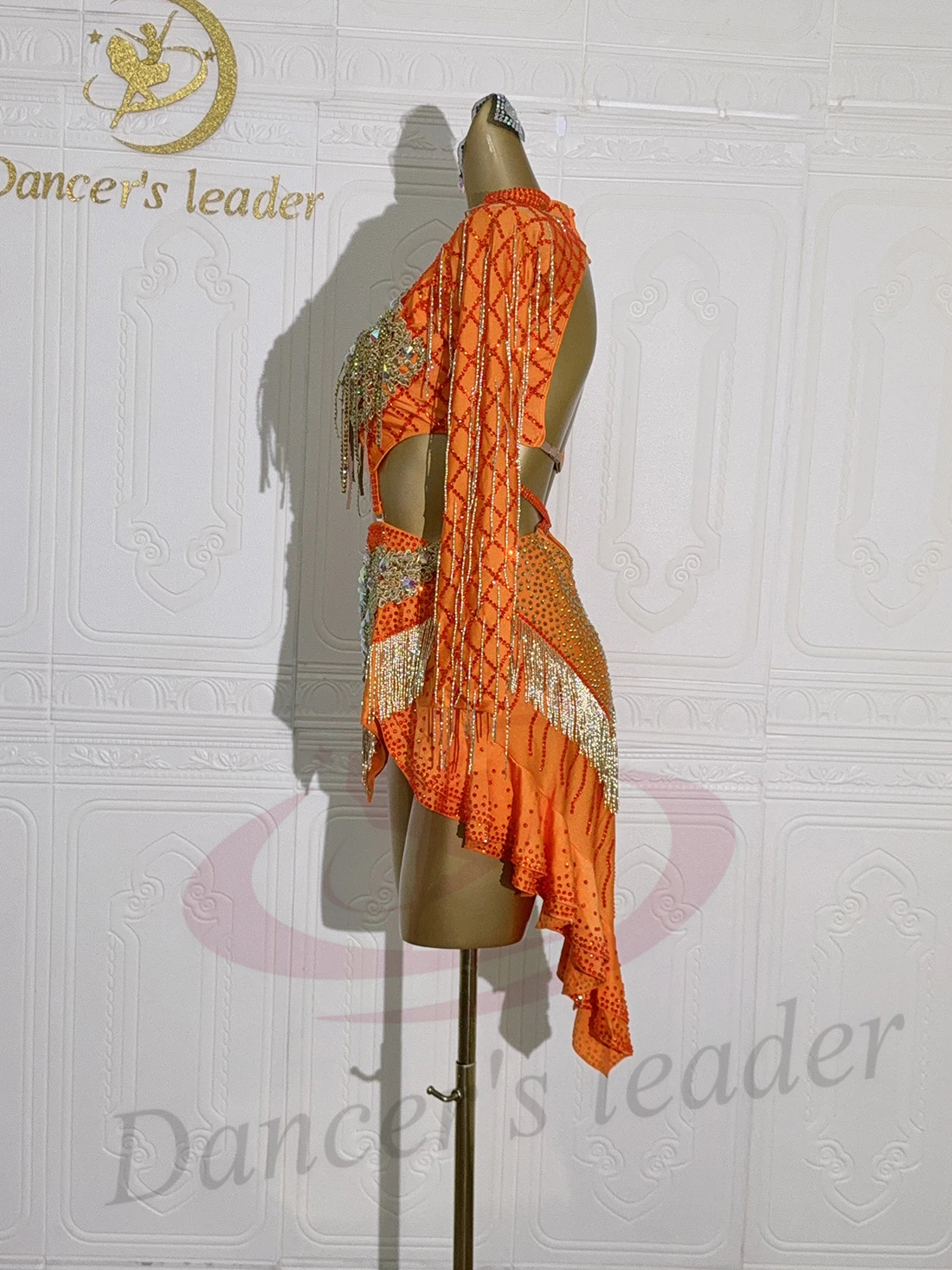 Robe de danse latine en pierre AB pour femmes et enfants, haut de gamme, personnalisée, creuse, fleur dorée, noire, robe de spectacle de piscine Samba