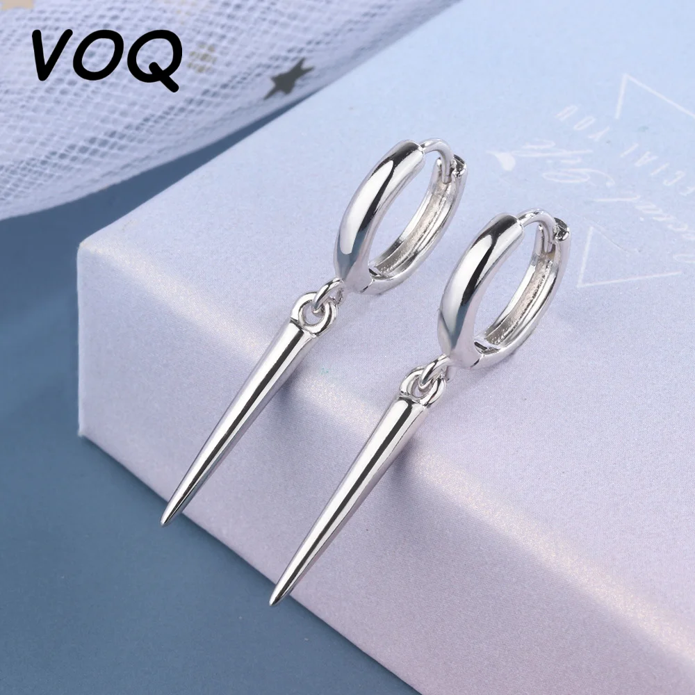 VOQ Punk Style Hanging Rivet Cone Pendant Earrings Fashionable Women's Silver Color Accessories Party Jewelry