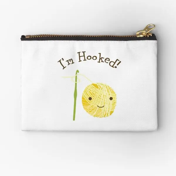 I Am Hooked Cute Smiling Ball Of Yarn And  Zipper Pouches Small Money Coin Underwear Pure Wallet Cosmetic Pocket Panties Storage