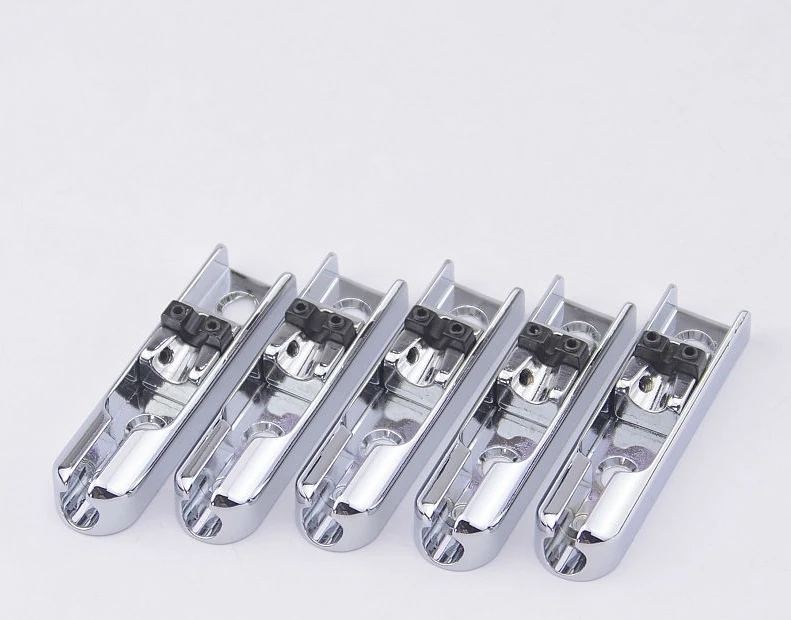 1 Set (5 Pieces) Single String Bass Bridge with Lock, for 5-String Electric Bass (Chrome) Made in Korea