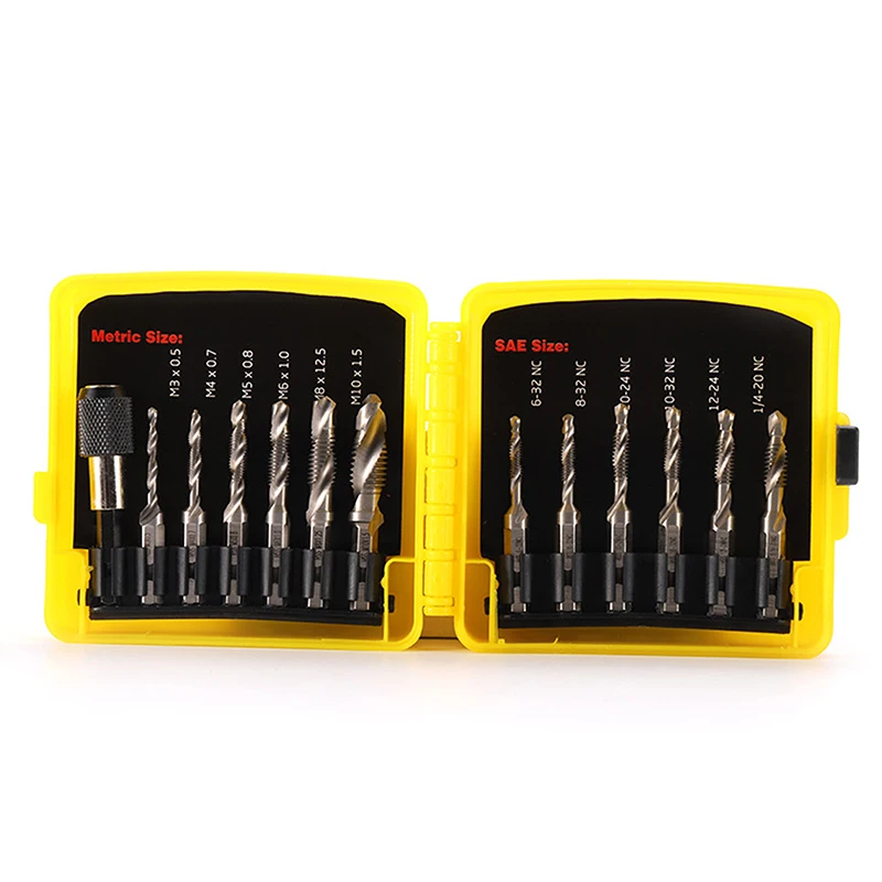

13PCS Taps Drill Bits Metric Tap Compound Drill Metric Taps 3-in-1 Tool For Drilling Threading And Reaming - High Speed ​​Steel