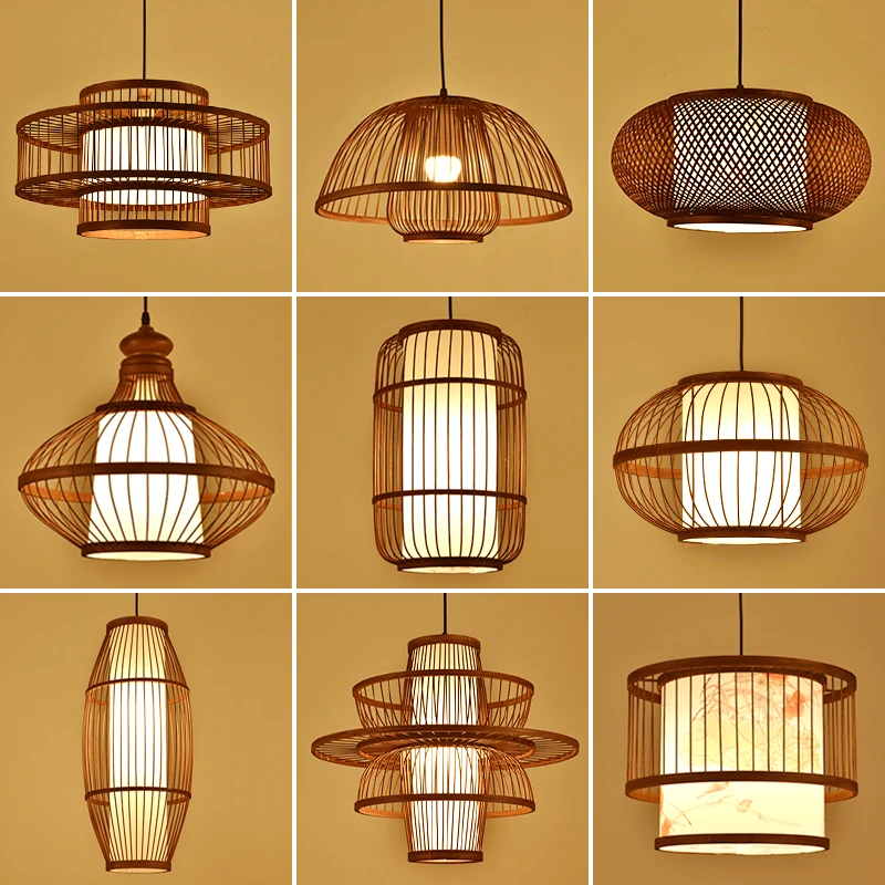 

New Chinese chandelier Zen living room dining room tea room bamboo weaving lamps Chinese style creative personality B & B bamboo