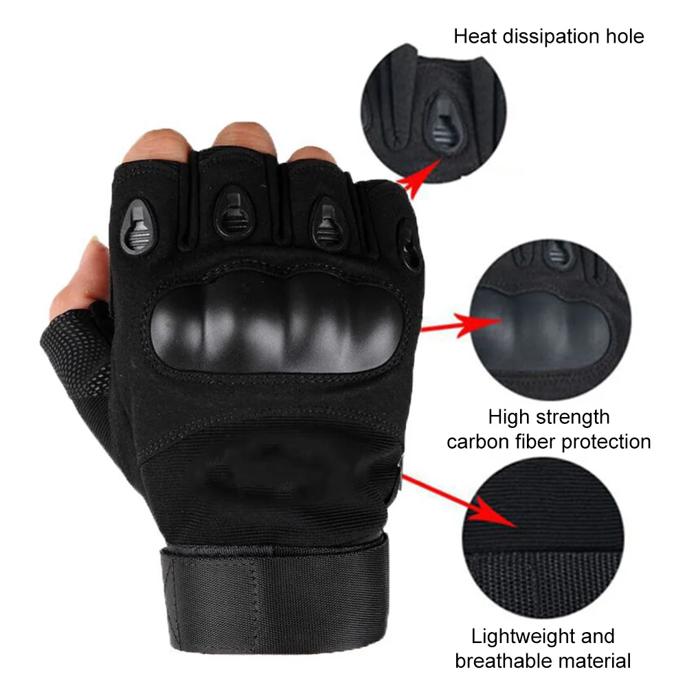 Motocicleta Equitação Fitness Luvas Outdoor Tactical Fingerless Luvas Hard Knuckle Caça Combate Caminhadas Militar Meio Dedo Glov