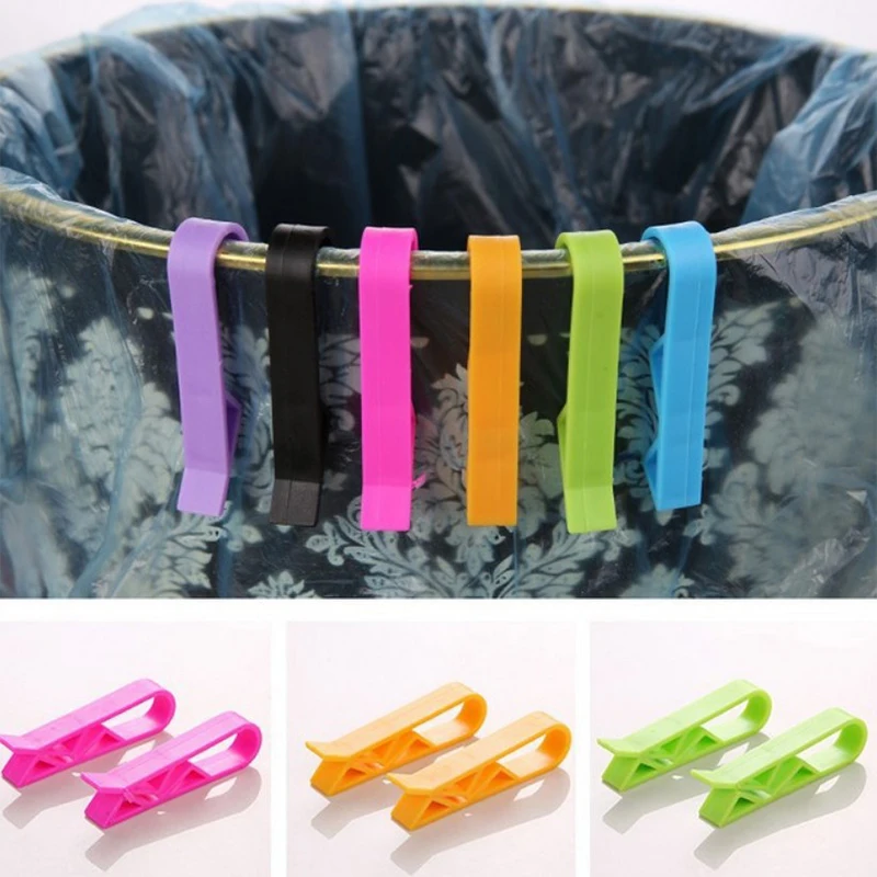 2Pcs Practical Plastic Garbage Bag Clip Fixed Waste Holder Rubbish Trash Can Clamp Kitchen Bathroom Gadgets