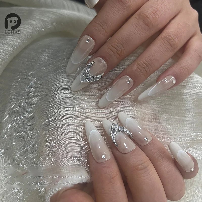 1PCS Sparkle Zircon Crescent Shape Pendant Silver Alloy Nail Art Rhinestones Jewel Decorations Manicure Ornaments