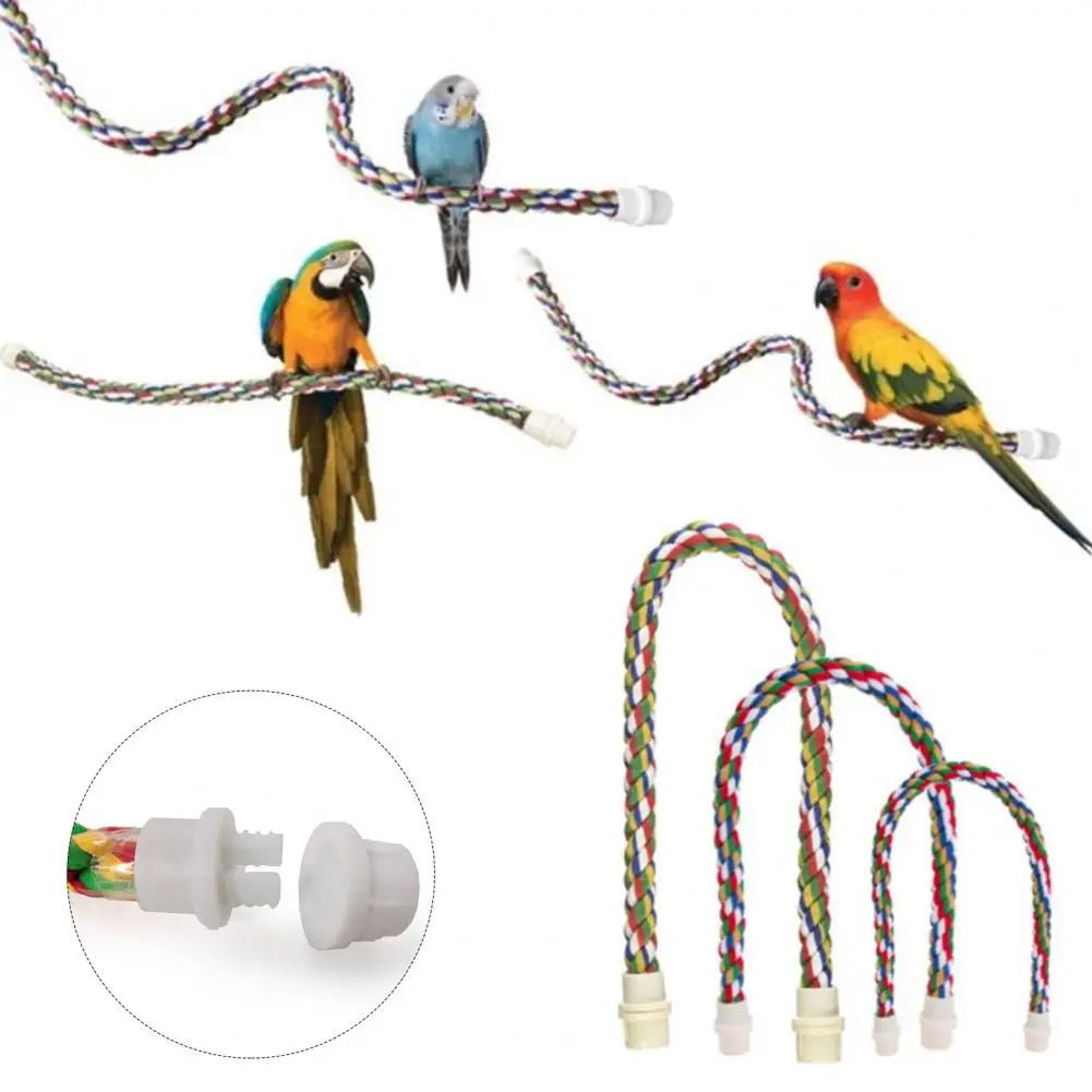 Parrot Cage Toy Colorful Parrot Rope Hanging Braided Budgie Bird Cage Cockatiel Toy Pet Bird Standing Stick Exercise Toy