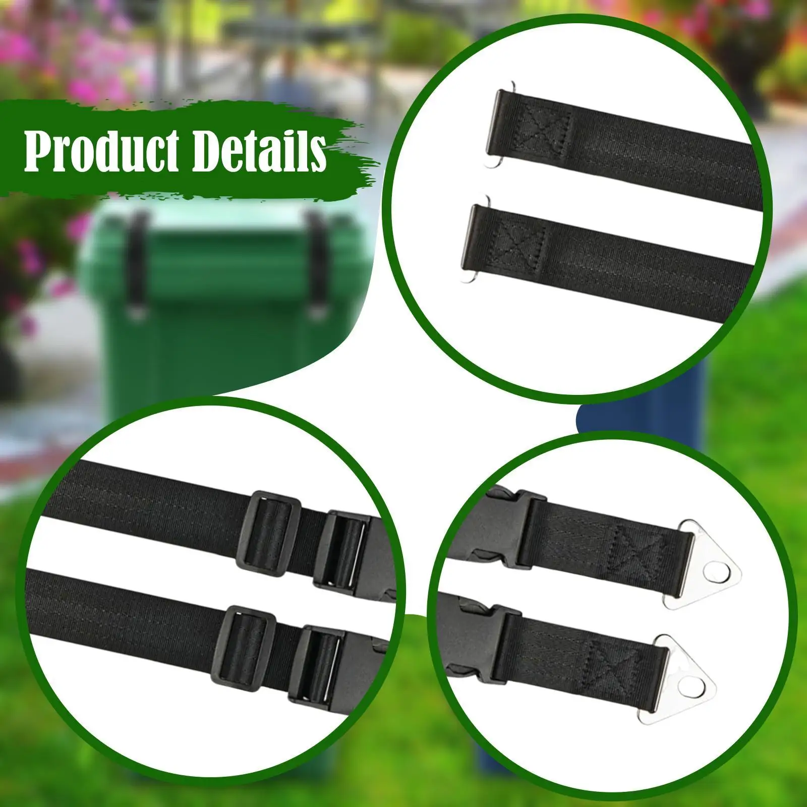 Nylon Adjustable Garbage Can Lid Strap Lock Secure Trash Bin Spillproof Mounting for Backyard Street Kitchen