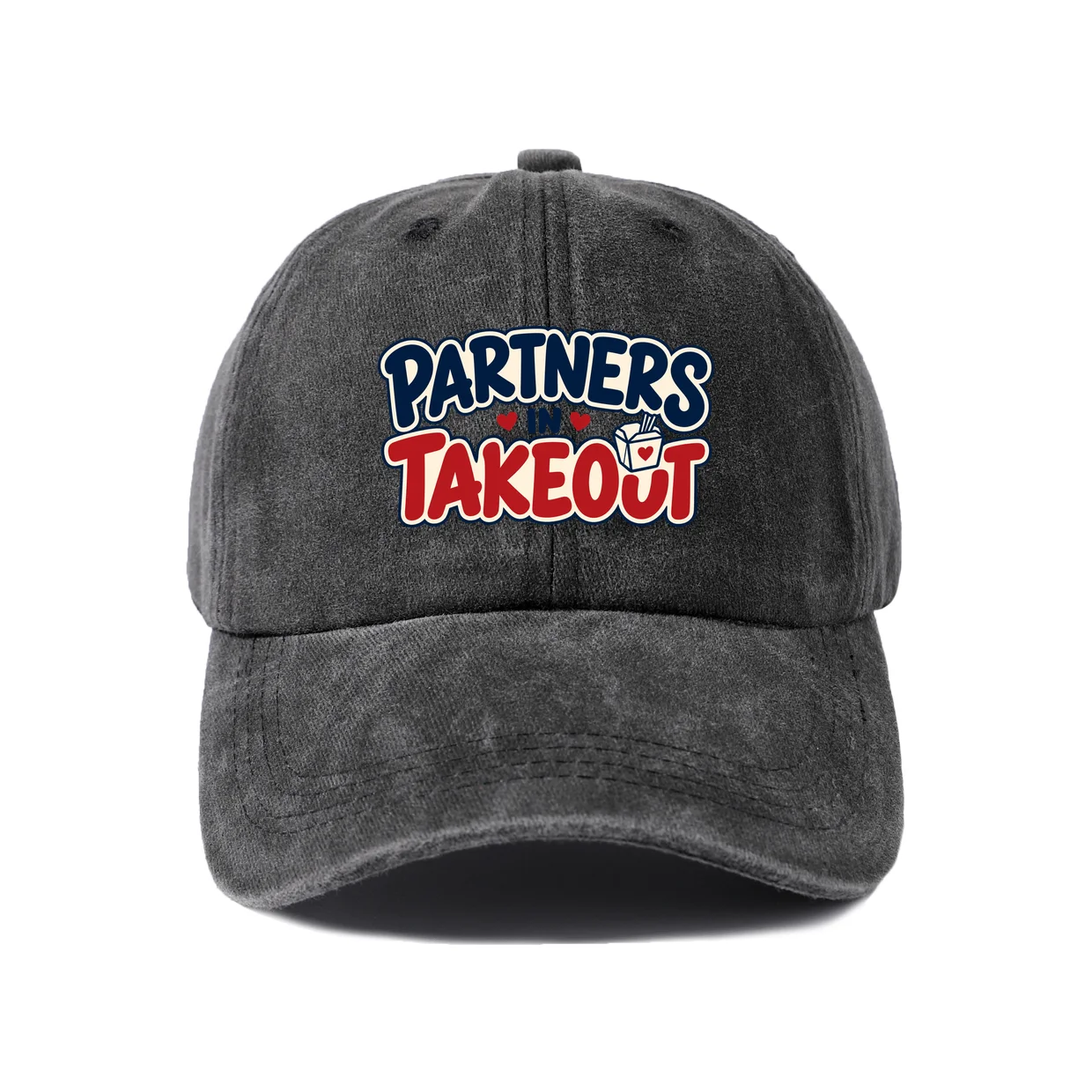Partners In Takeout Graphic Vintage Washed Baseball Cap, Adjustable Unisex Dad Hat, Casual Gift