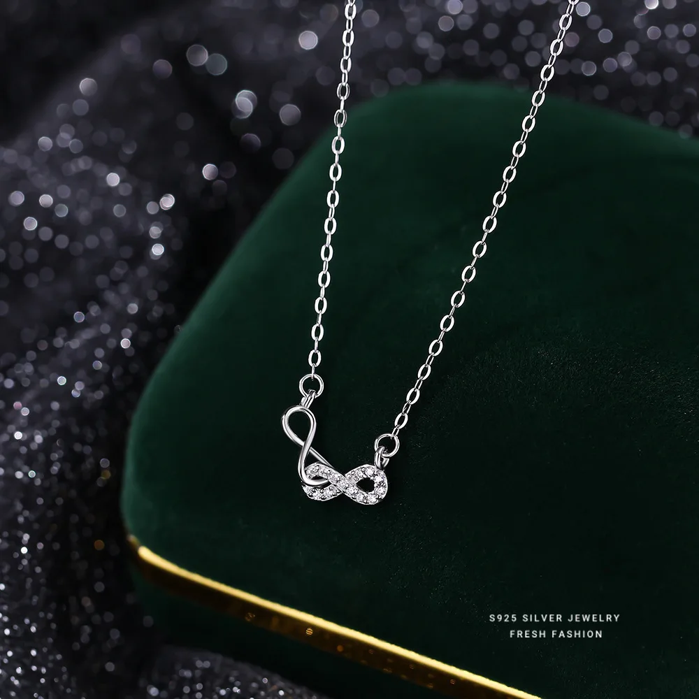 925 Sterling Silver Fashion All Moissanite Infinity Pendant Necklace Choker Women's Adjustable S925 Chain Wedding Christmas Gift