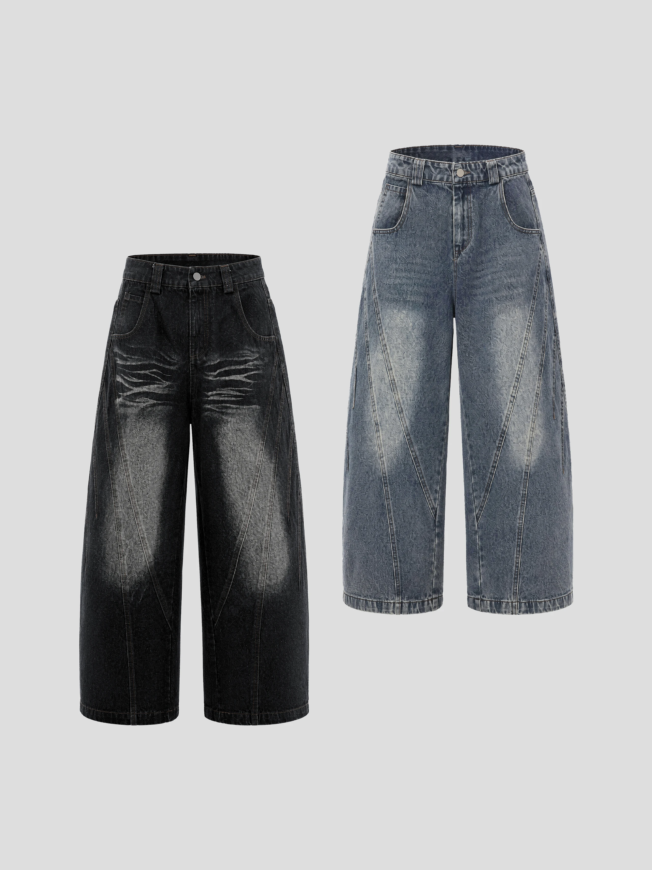 American Retro Washed White Loose Wide Leg Jeans INSstudios High Waist Knife  Casual Cotton Polyester Blend Straight Cut