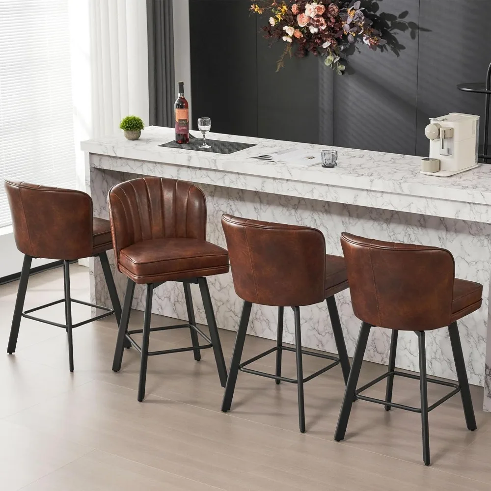 Swivel Counter Height Bar Stools Set of 4, 26'' Modern Barstools with Backs and Metal Legs, Upholstered Bar Chairs